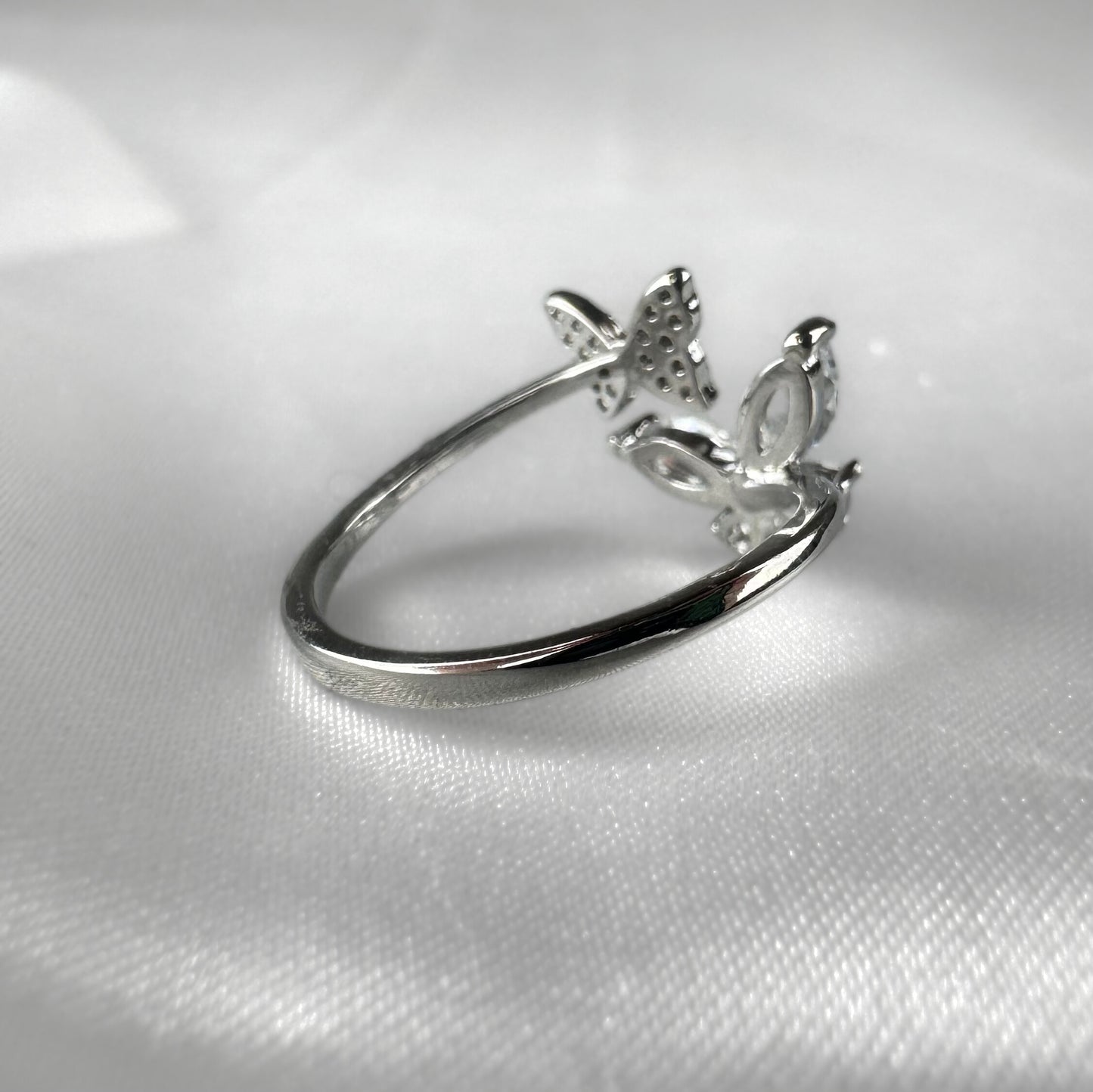 Double Silver Adjustable Butterfly Ring