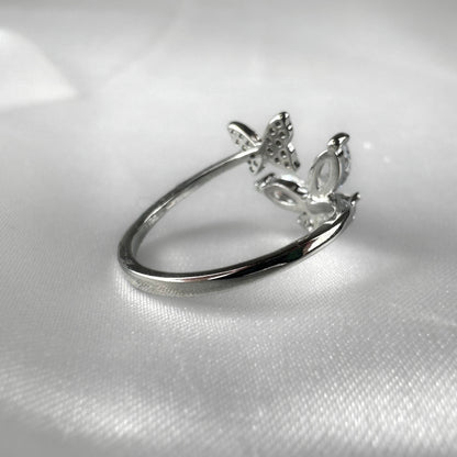 Double Silver Adjustable Butterfly Ring