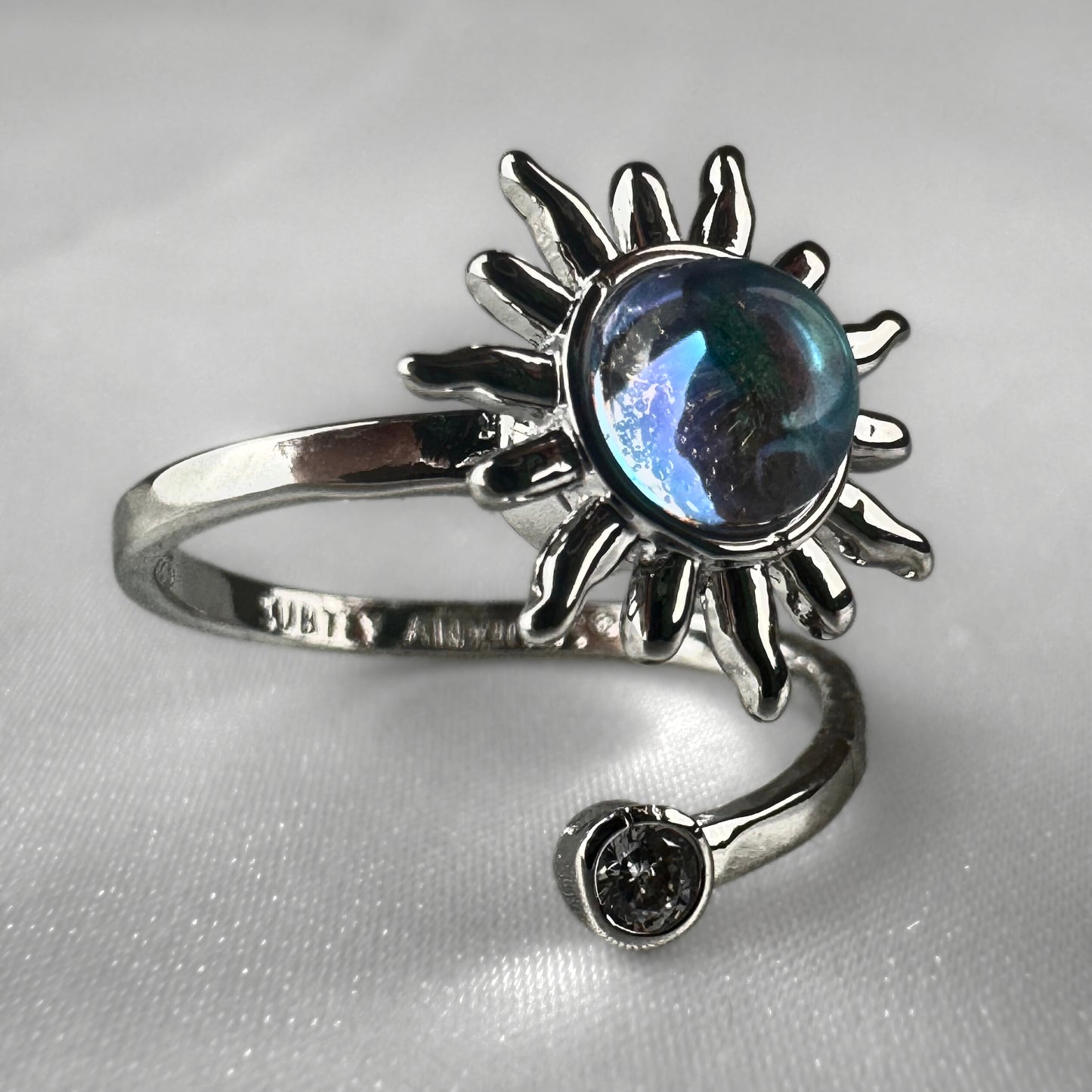 Iridescent Sun Silver  Adjustable Spinner Ring