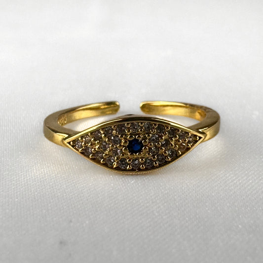 Diamanté Gold  Adjustable Evil Eye Ring