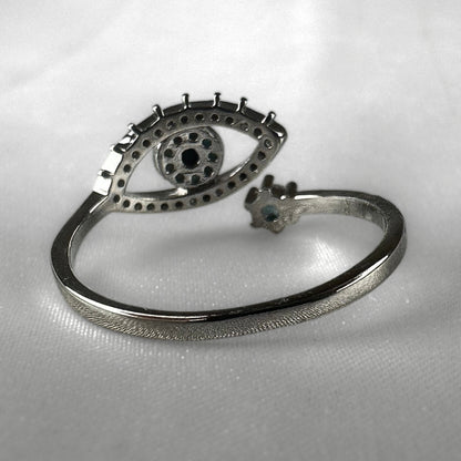 Diamanté Open Silver  Adjustable Evil Eye Ring