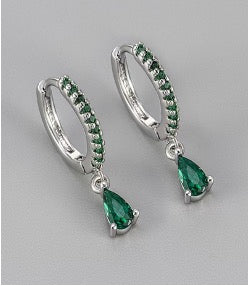 Silver Green Huggie Hoops