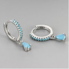 Silver Light Blue Huggie Hoops