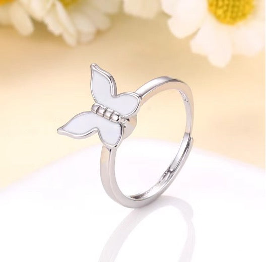 Enamel Silver Plated Adjustable Butterfly Ring