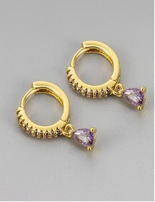 Silver Purple Huggie Hoops - Gold Plated