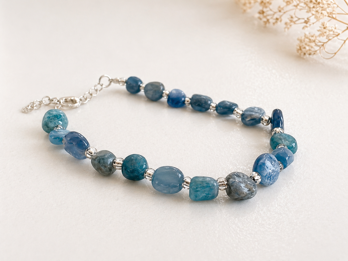 Blue Apatite Crystal Bead Bracelet