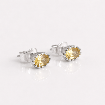 Silver Oval Crystal Stud