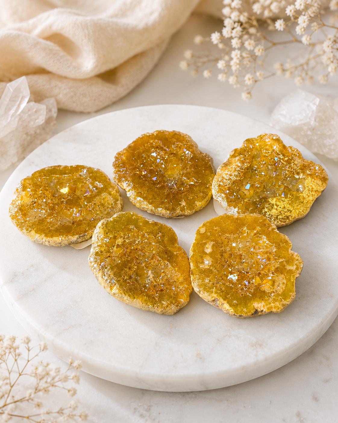 Yellow Aura Geode Halves