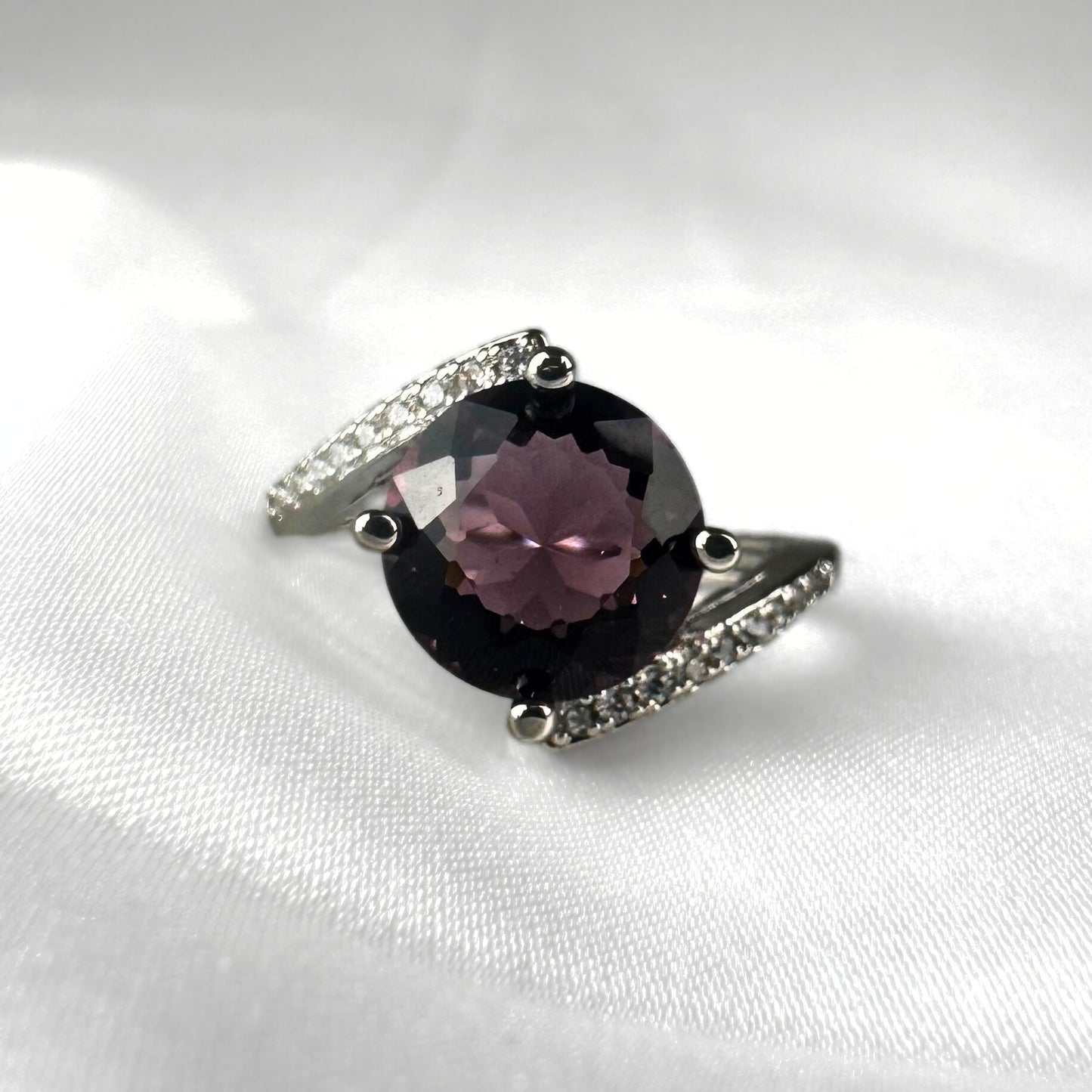 Purple Glass Silver  Adjustable  Ring