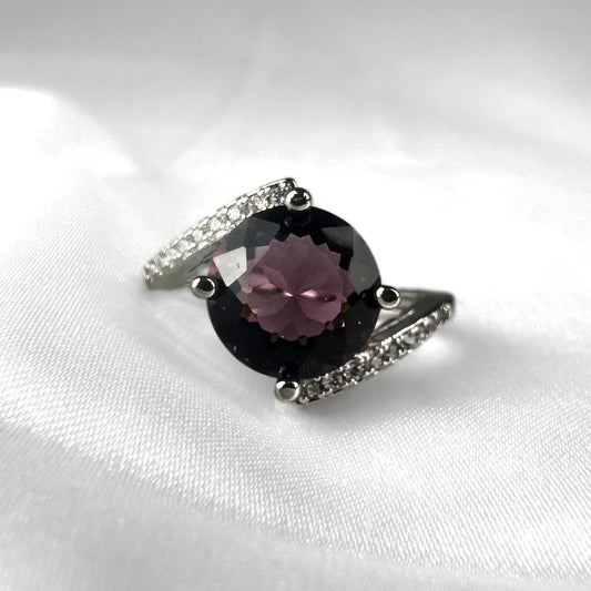 Purple Glass Silver  Adjustable  Ring