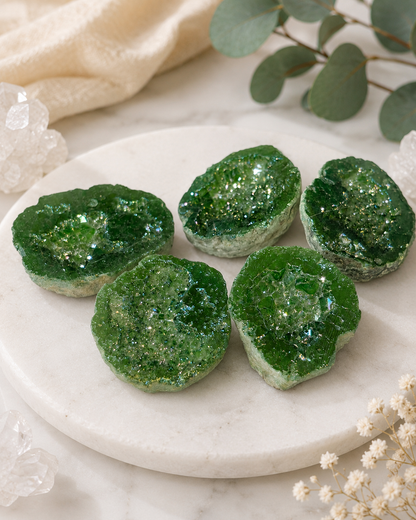 Green Aura Geode Halves