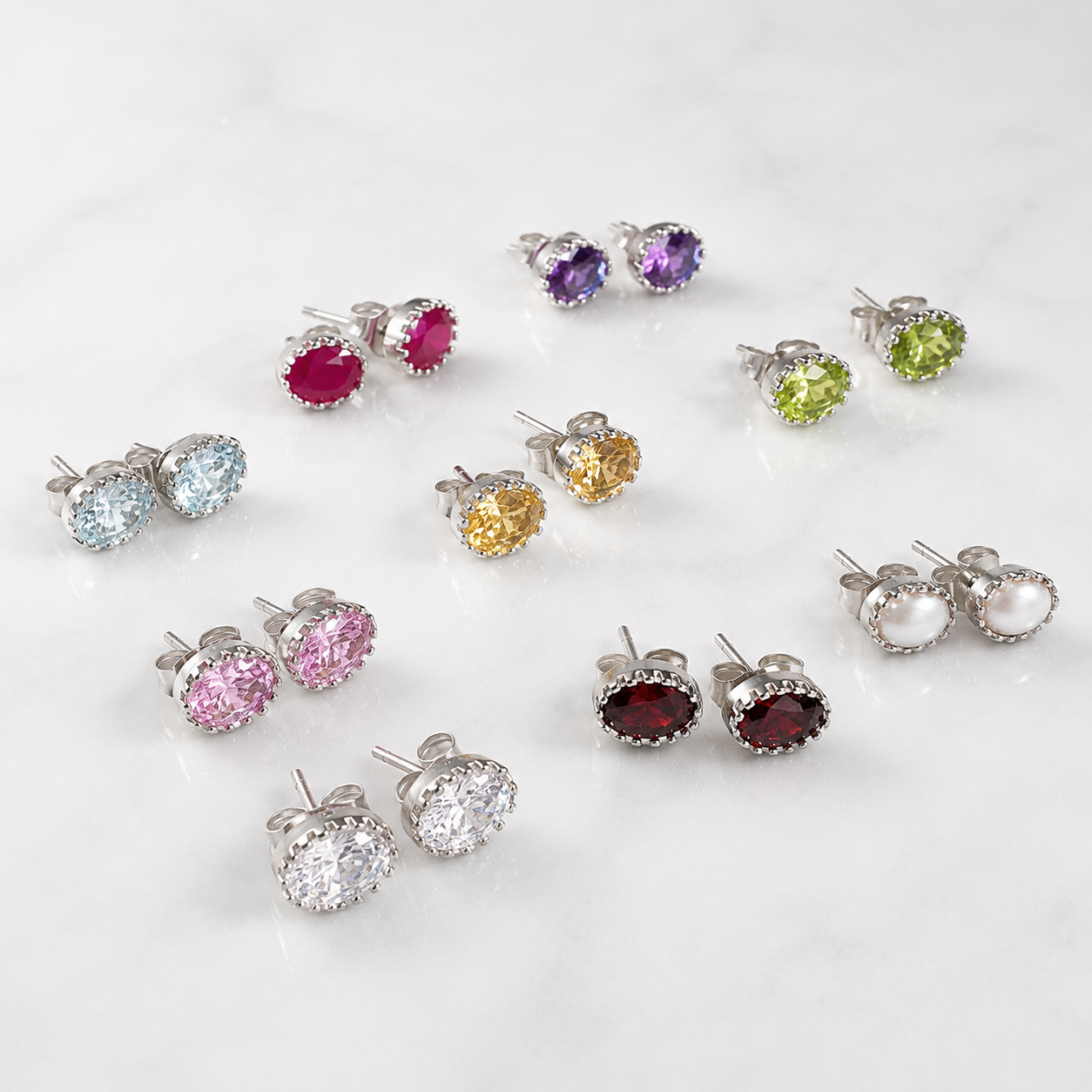 Silver Oval Crystal Stud