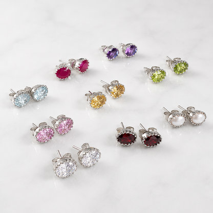 Silver Oval Crystal Stud