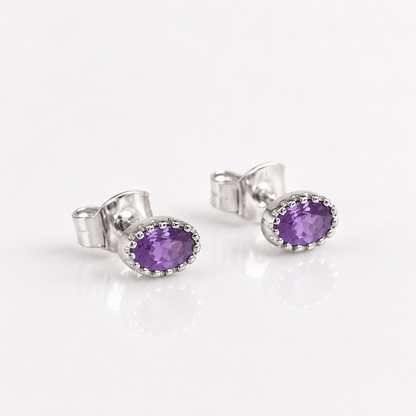 Silver Oval Crystal Stud