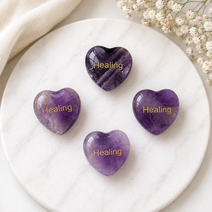 20mm Amethyst Engraved Crystal Hearts