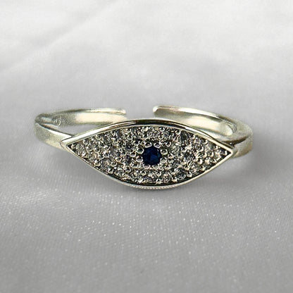 Diamanté Evil Eye Silver Adjustable Ring