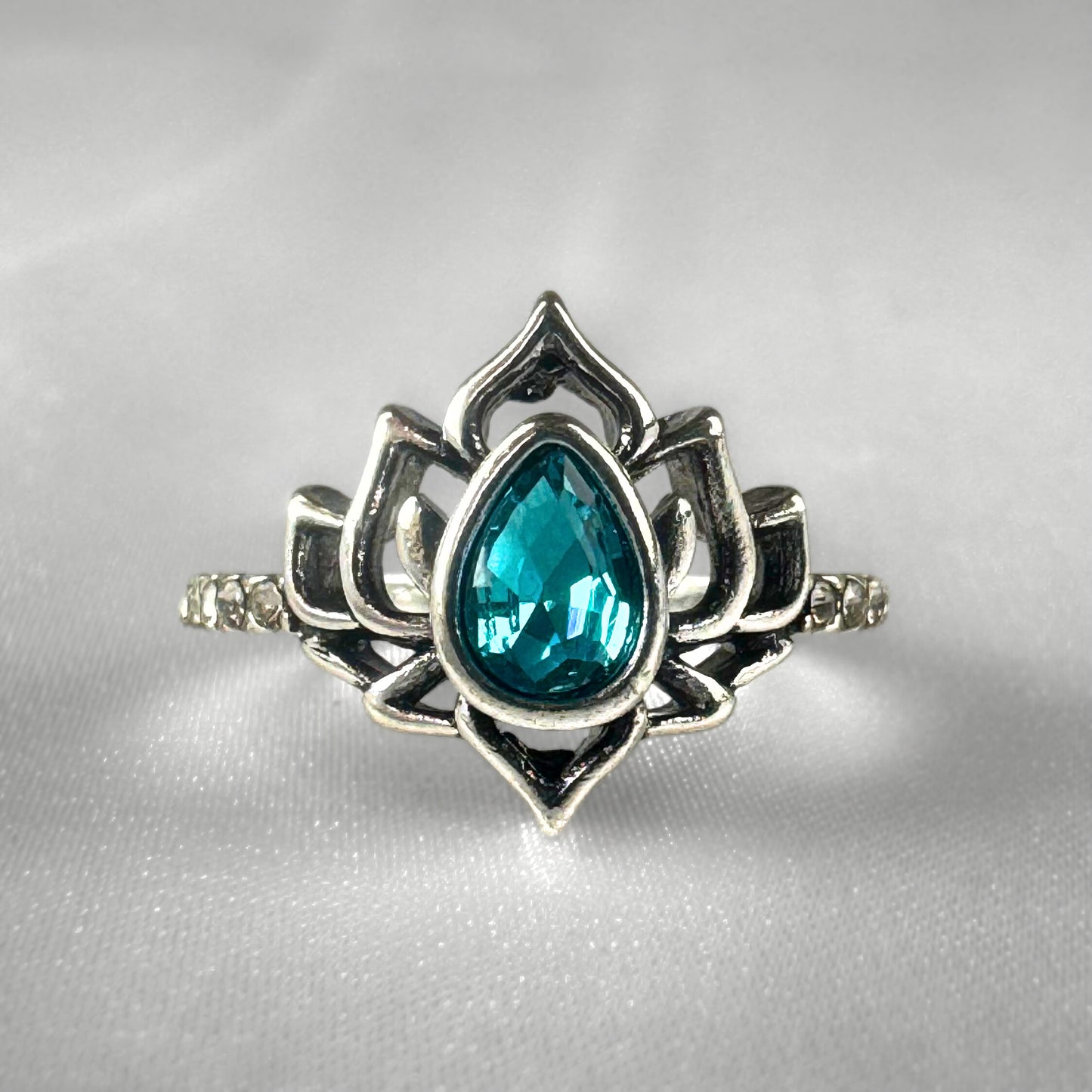 Silver Blue Lotus Flower Ring