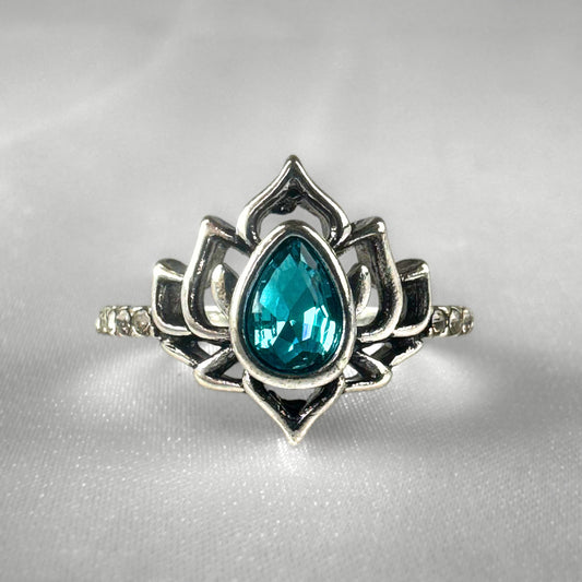 Silver Blue Lotus Flower Ring