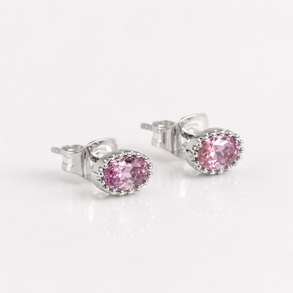 Silver Oval Crystal Stud