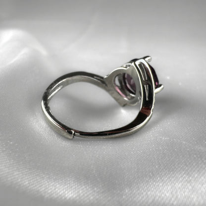 Purple Glass Silver  Adjustable  Ring