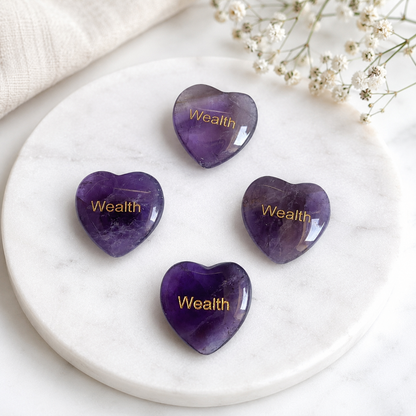 20mm Amethyst Engraved Crystal Hearts