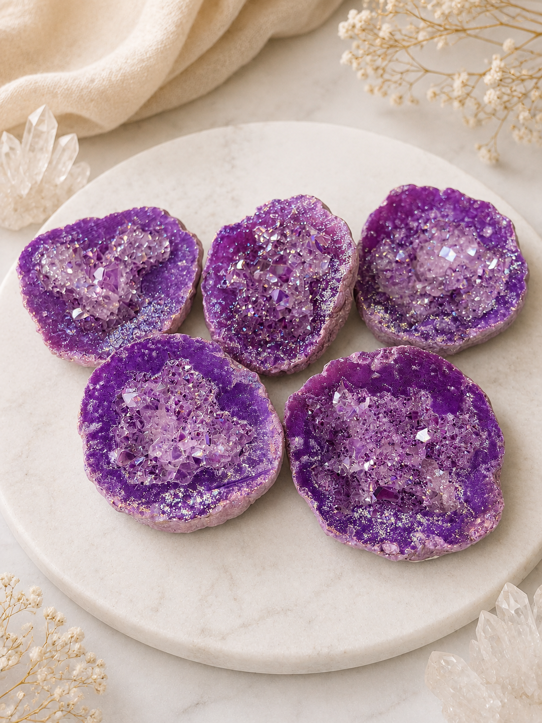 Purple Aura Geode Halves