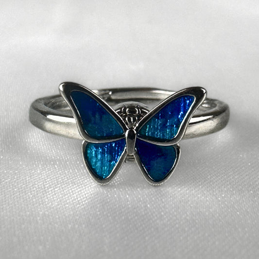 Blue Butterfly Silver  Adjustable  Spinner Ring
