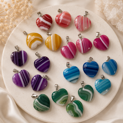 20mm Striped Agate Crystal Heart Pendants
