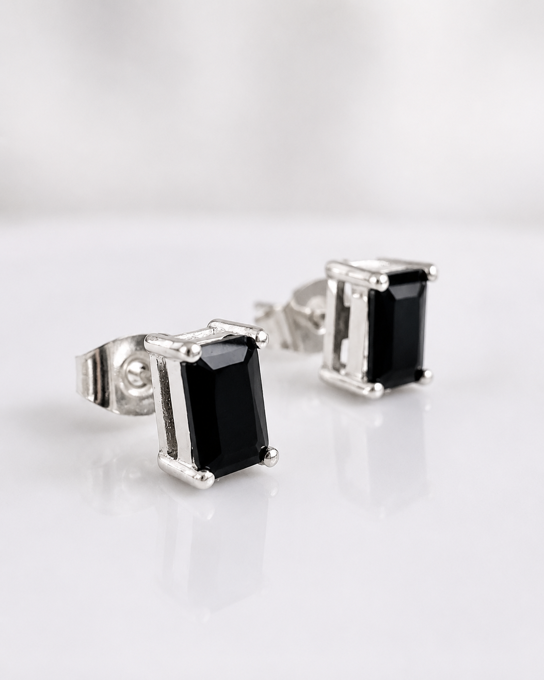 Silver Rectangle Crystal Stud
