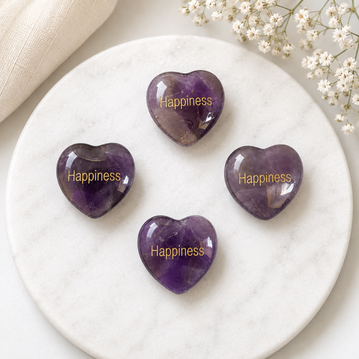 20mm Amethyst Engraved Crystal Hearts