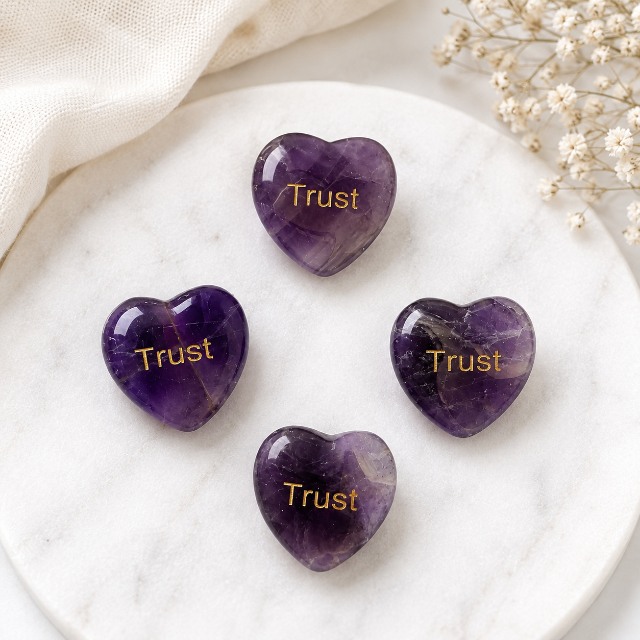 20mm Amethyst Engraved Crystal Hearts