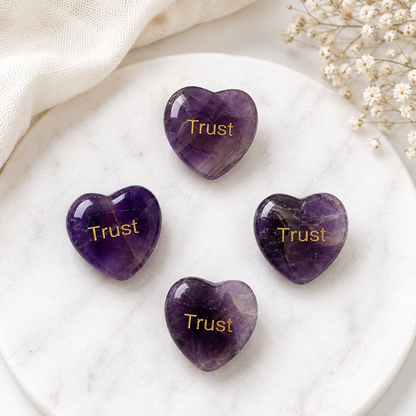 20mm Amethyst Engraved Crystal Hearts