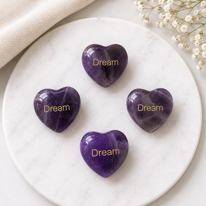20mm Amethyst Engraved Crystal Hearts