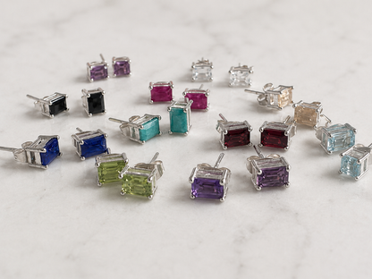 Silver Rectangle Crystal Stud