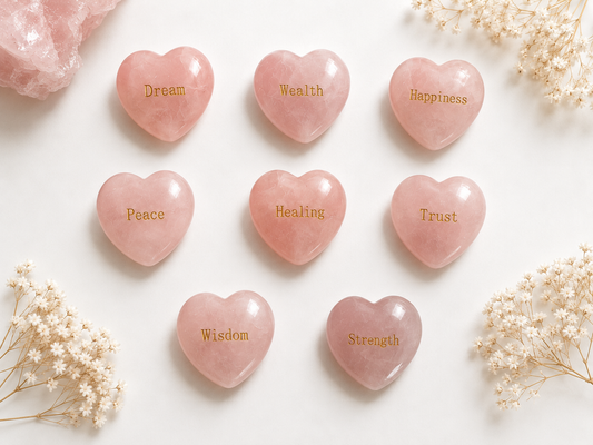 20mm Rose Quartz Engraved Crystal Hearts
