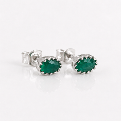 Silver Oval Crystal Stud