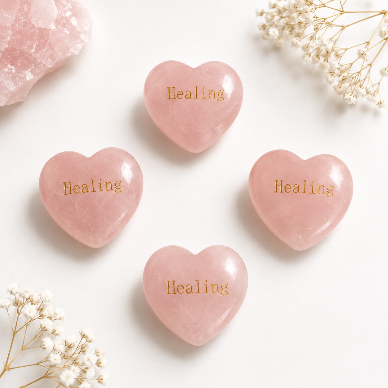 20mm Rose Quartz Engraved Crystal Hearts