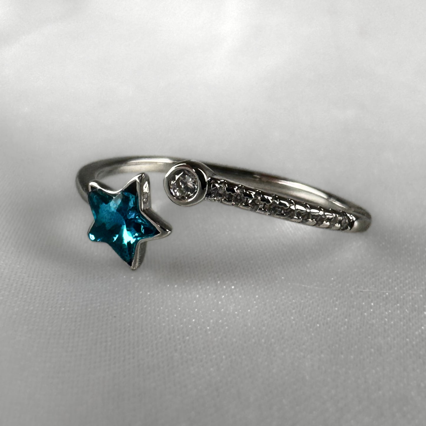 Blue Star Silver Adjustable  Ring