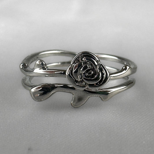 Adjustable Silver Rose Ring