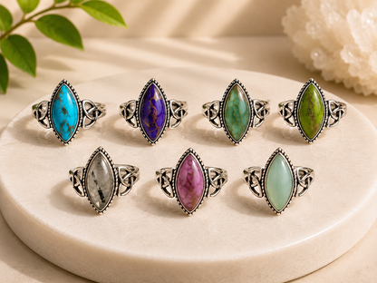 NEW Marquise and Triquetra Crystal Silver Plated Rings