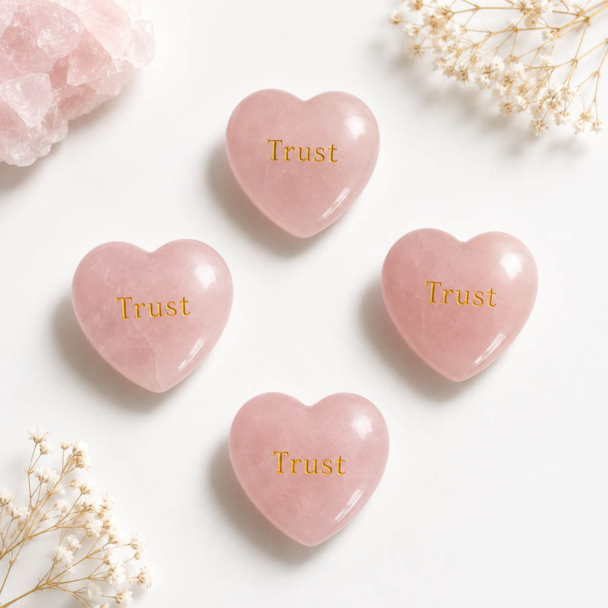 20mm Rose Quartz Engraved Crystal Hearts