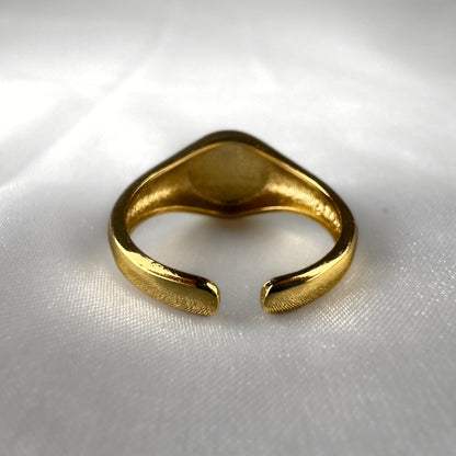 Blue Smiley Face Gold  Adjustable Signet Ring