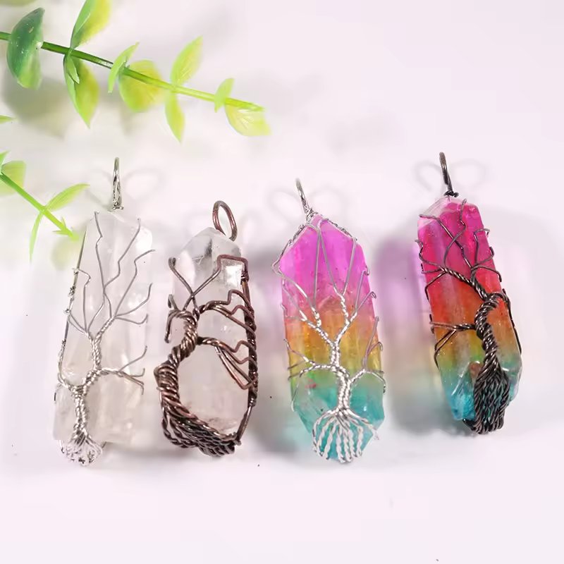 Foxy Wire Wrapped Aura Pendant Necklaces