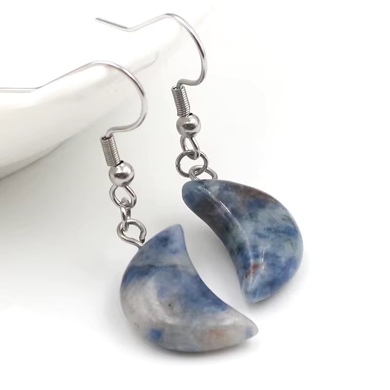 Foxy Crystal Crescent Moon Earrings - Stainless Steel