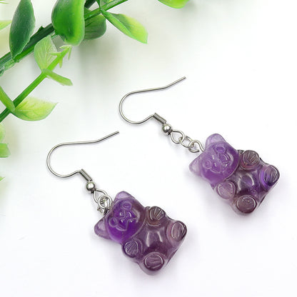 Crystal Bear Earrings - Stainless Steel