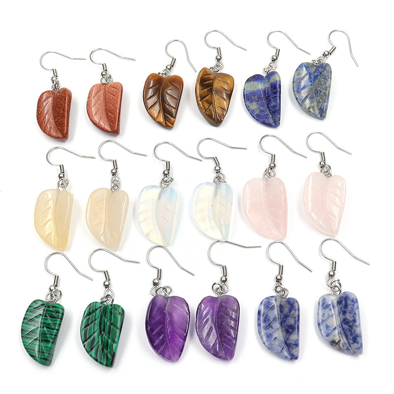 Crystal Leaf Earrings - Stainless Steel