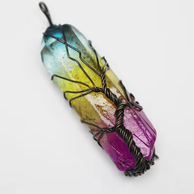 Foxy Wire Wrapped Aura Pendant Necklaces