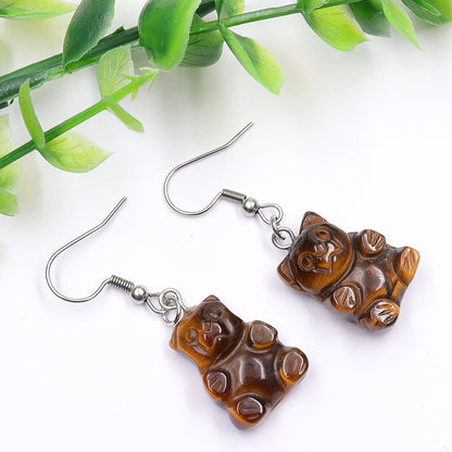 Crystal Bear Earrings - Stainless Steel