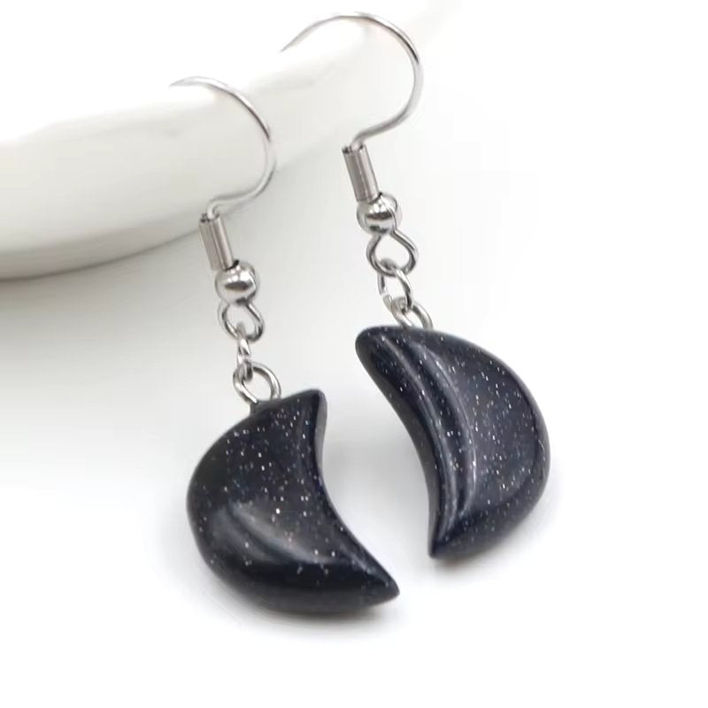 Foxy Crystal Crescent Moon Earrings - Stainless Steel