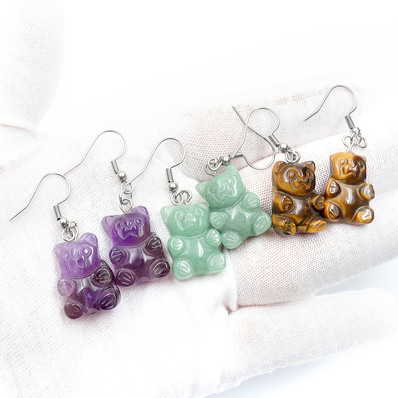 Crystal Bear Earrings - Stainless Steel